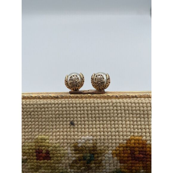 Vintage 60s Christine Needlepoint Purse Petit Point Handbag Floral Kiss Lock - Picture 4 of 6